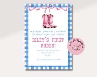 Pink Rodeo Birthday Invite, First Rodeo Invite,  Second Rodeo Birthday Invitation,  Girly Western Birthday Invite, Cowgirl Birthday Invite