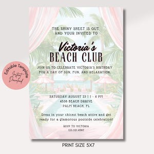 Palm Royale Birthday Invitation, Palm Beach Party Invite, Beach Club Invitation, Pool Party Invite, Palm Springs, Beverly Hills Hotel, Pink