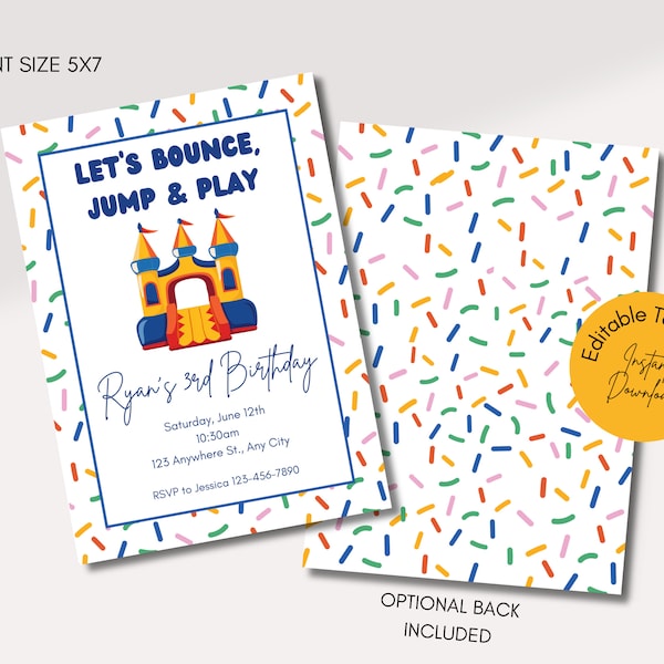 Bounce House Birthday Invitation, Bouncy House, Bouncy Castle, Kids Park party Invite, Outdoor Playground, Bouncing House, Jump, Play, Party