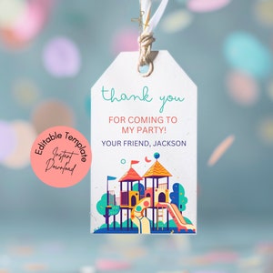 Playground Birthday FAVOR TAG, Kids Jump Climb Slide and Play Birthday Party Gift Tag, Park Party Tag, Park Birthday Thank You Gift Tag