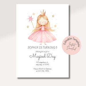 Princess Birthday Invitation, Pink Princess Birthday Party Invite, Printable Invitation, Editable Invite Template, Fairy Princess, ANY AGE