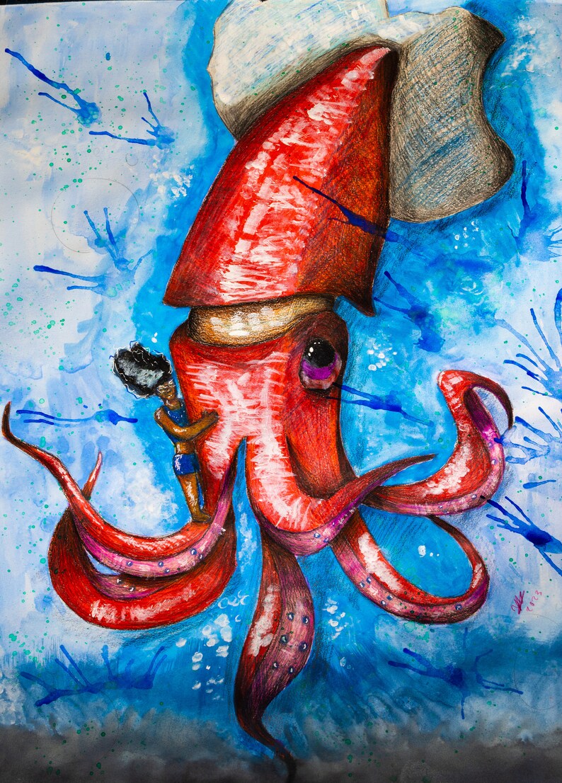 Giant Squid Art Print - Sea Creature Painting - Watercolor - Etsy