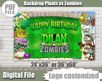 Custom Plants vs. Zombies Backdrop, Plants vs. Zombies Poster, Plants vs. Zombies Candy Bar, Birthday Backdrop