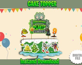 Plants vs. Zombies Printable Birthday | Cake Toppers and Party Stickers | Digital Decoration Kit for Kids | Instant Download