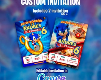 Sonic Birthday Invitation Template - Hedgehog Party - Instant Download - Digital Files for Kids Party - Editable Canva