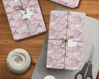 Elegant Unicorn Gift Wrap Paper with Roses Butterfly Magical Fantasy Wrapping Paper for Girlfriend Gift Enchanted Forest Themed Party Supply