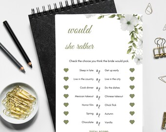 Would She rather, bridal shower, party game