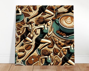 Jogger Gift | Surrealist Art Style | Coffee Canvas Wall Art |  Runner Gift Idea |  Coffee Shop Print