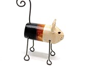 Keramik Katze mit Metallelementen, minimalistischer Stil, handgemachte Deko-Figur Wohnzimmer, Büro, Geschenk für Katzenliebhaber, blau/braun