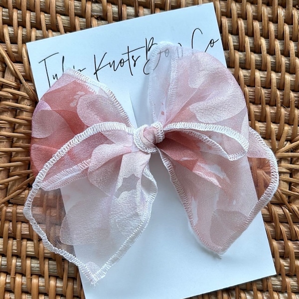 Pink Floral Sheer Fable Bow, Multiple Sizes, Toddler Bow, Baby Headband