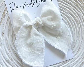 White Chevron Woven Cotton/Linen Bow, fable bow, pinwheel, pigtail set, newborn headband, white bow, baby shower gift