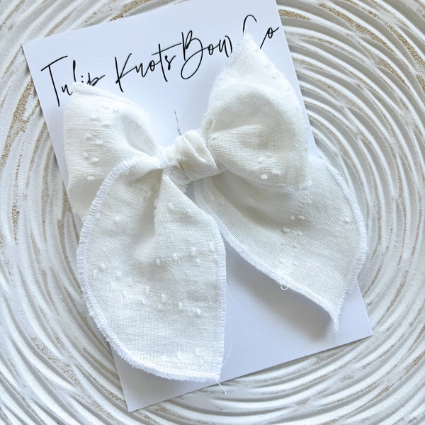 White Chevron Woven Cotton/Linen Bow, fable bow, pinwheel, pigtail set, newborn headband, white bow, baby shower gift