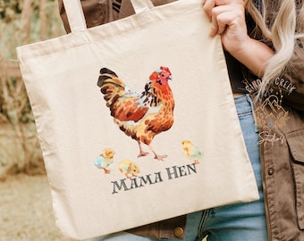Hen Canvas Tote Bag, Chicken Bag, Farmers Market Bag, First Mother's Day Gift, Reusable Grocery Bag