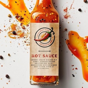 Hot Sauce Label. Customizable for print or digital. Wedding favor, and party gifts. Edit for your occasion. Download this hot sauce label!