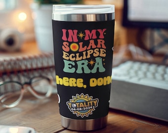 Eclipse 2024 Black Tumbler, Total Solar Eclipse,  April 8 2024,  Solar Eclipse Tumbler, Path of Totality Cup, Eclipse 20oz Tumbler