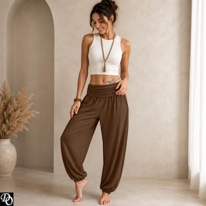 Boho Harem Pants, High Waisted Wide Leg Lounge, Flowy Yoga Pants