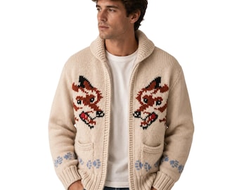 Knit Wolf Cardigan, Hail Mary Inspired Nordic Zip Up Jacket