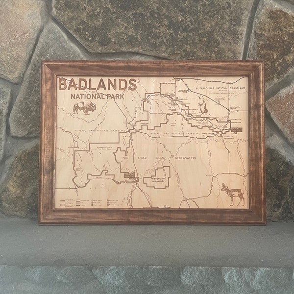 Badlands National Park Engraved Wooden Map- South Dakota