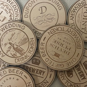 Monedas de fichas de bebidas de madera: bodas, cervecerías, bodegas, eventos