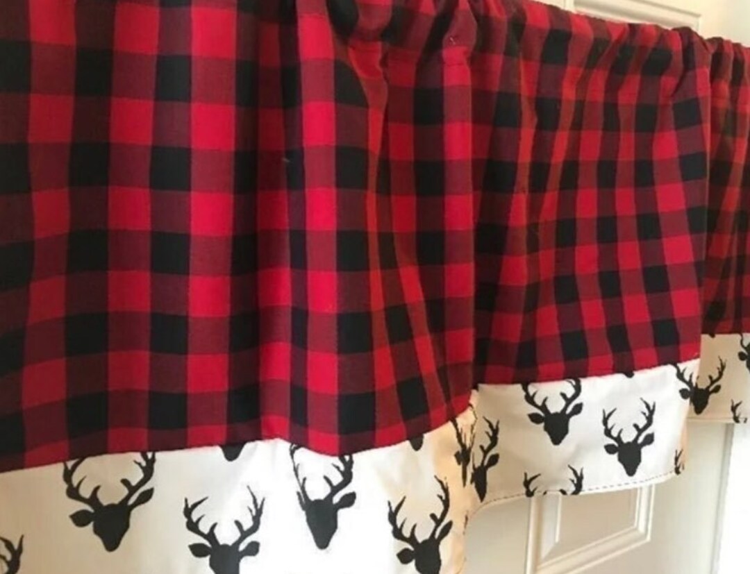 Red &amp; Black Buffalo Print With Deer Print Ruffle Valance - Etsy