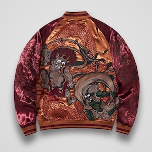 Sukajan Raijin Fujin Jacket – Japanese Thunder & Wind Gods Embroidery