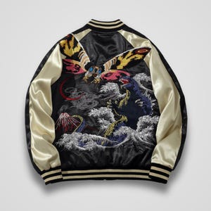Vintage Sukajan Godzilla Jacket | Japanese Bomber with Embroidered Kaiju Battle