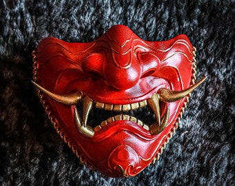 Red Oni Mask: 3D Printed Japanese Samurai Mempo Mask