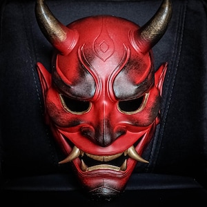 Handmade Japanese Oni Mask – High-Quality, Hand-Painted Demon Warrior Mask - Cosplay & Halloween