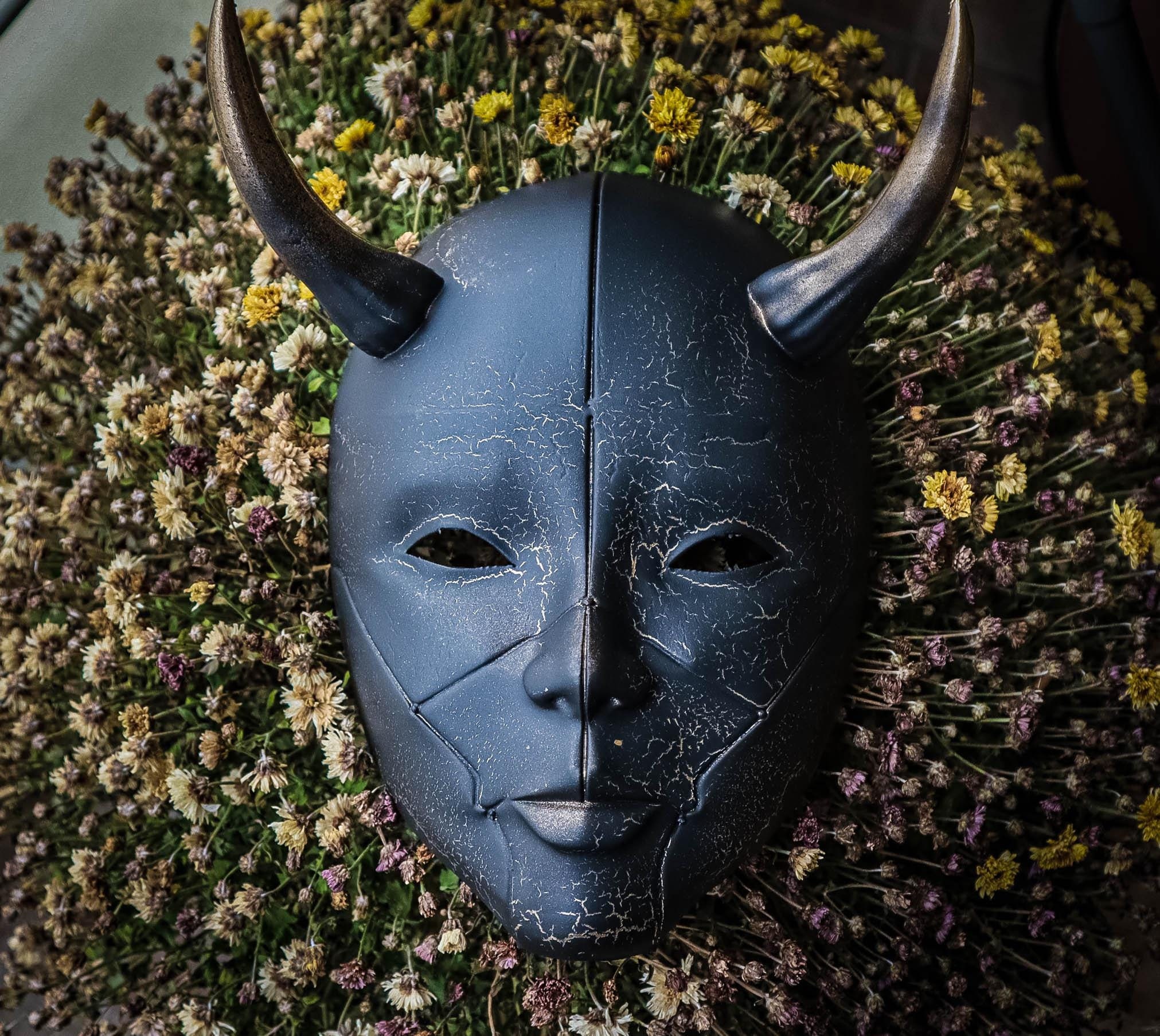 Black Demon Traditional Hannya Oni Samurai Japanese Noh Mask Wearable or Decorative