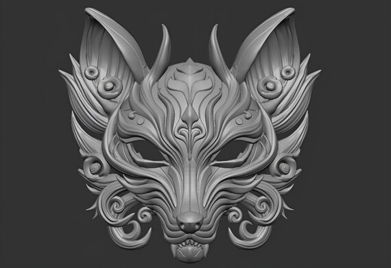3D Printable Wolf Oni Anubis Mask: Cyberpunk Samurai Cosplay (STL