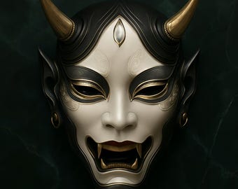 Elegant Oni Mask STL File – 3D Printing Japanese Demon Hannya (Digital Download)