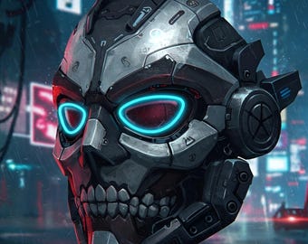 Neon Cyber Sentinel Mask – Futuristic Sci-Fi Skull STL for 3D Printing