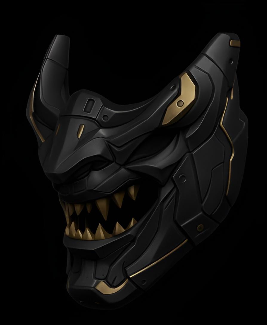 3D Printable Mecha Oni Mask: Cyberpunk Samurai Armor STL (digital