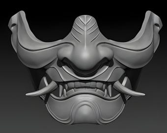 Half Face Japanese Oni Samurai Mask Stl File for 3D print - Hannya - Wearable