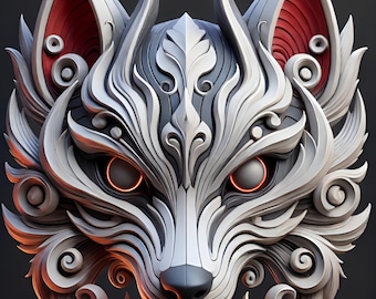 3D Printable Wolf Oni Anubis Mask: Cyberpunk Samurai Cosplay (STL File)