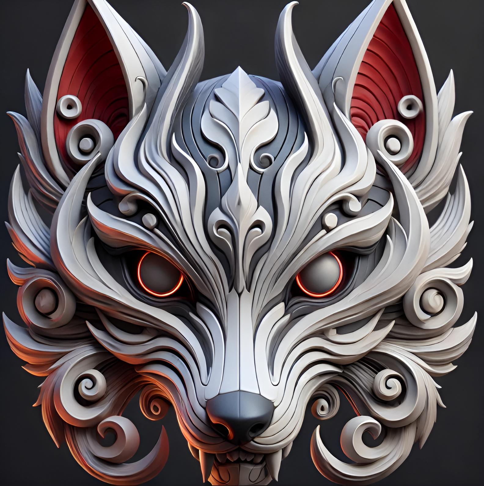 3D Printable Wolf Oni Anubis Mask: Cyberpunk Samurai Cosplay (STL