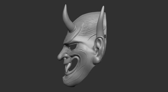 Japanese Oni Mask STL – Black and Gold Hannya Demon Design (for 3D