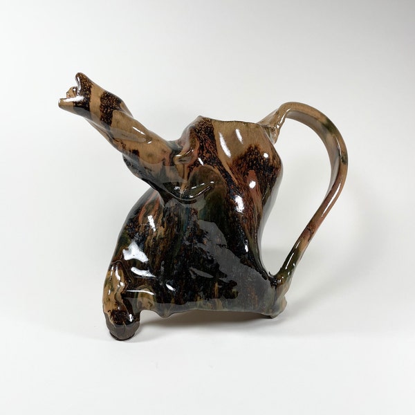 Funk studio art pottery pitcher with drip glaze George Ohr Style
