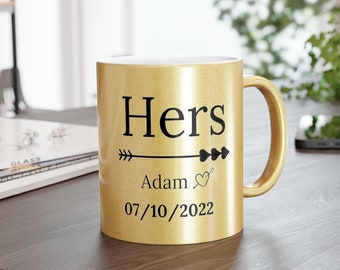 Personalised Metallic (his, hers) Mug (Silver\Gold) great birthday gift for him/her//great gift from colleagues and family, Christmas gift.