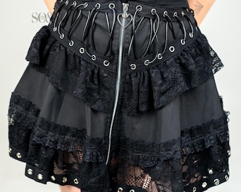 Zipper Mini Skirt, Black High Waist Punk Skirt For Women, Y2K Emo Streetwear, Grunge Gift For Her, Edgy Club Outfit