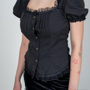 Black Gothic Blouse  Victorian Top ,Lace Trim Blouse, Puff Sleeve Top, Romantic Goth Top, Alternative Fashion