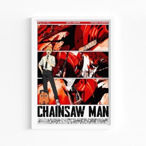 Chainsaw Man Poster white , Popular Japanese Anime, Digital Print, Gift Idea, Denji and Pochita Poster, Anime 2024