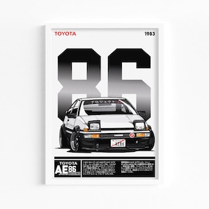 AE86,Initial D, DIGITAL PRINT ART. Minimalist Anime Print, Retro Vintage Art Print, Wall Art Decor, Anime Decor, Anime Gift.