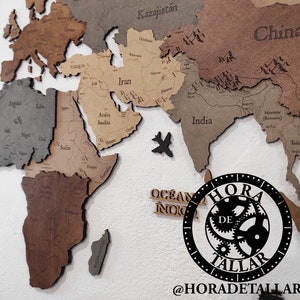 Laser cut world map (English-Spanish) with capitals and rivers - SVG+DXF+AI file