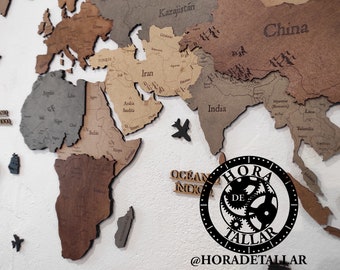 Laser cut file - Mapamundi (Inglés-Español) con capitales y rios - Archivo SVG+DXF+AI