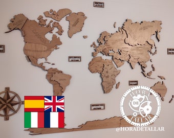 World map for laser cutting - MultiLanguage (Es-En-Fr-It) SVG+DXF+AI file