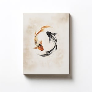 Koi Fish Yin Yang Canvas Art, Zen Minimalist Painting, Elegant Balance Decor, Perfect Gift for Harmony and Tranquility