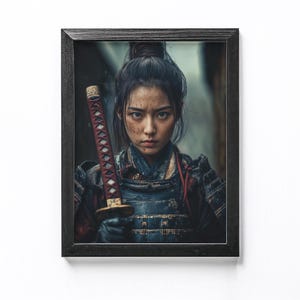 Stampa artistica da parete di una samurai con katana, ritratto di un guerriero giapponese