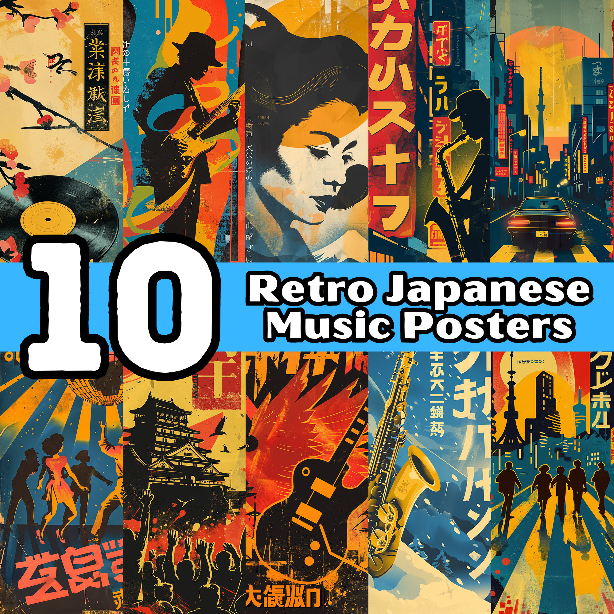 Retro Japanese Music Posters - Set of 10 Digital Download