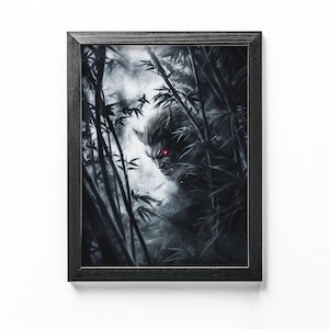 Halloween Art Japanese Oni Demon in the Shadows Kowai Anime Poster Print Wall Decor